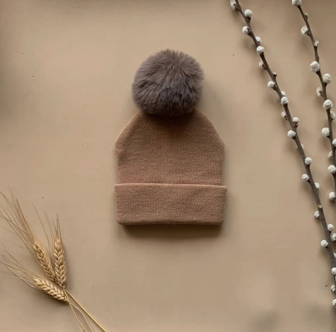 Brown Single Pom Pom Beanie - 3 Colors