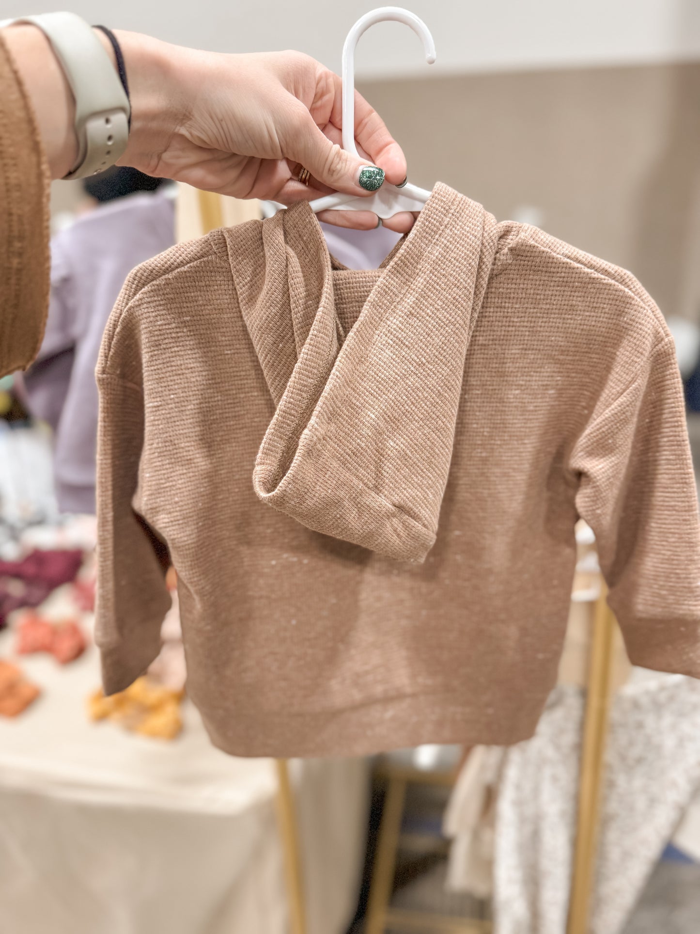 floral “mini” | Waffle Knit Hoodie | Heather Mocha