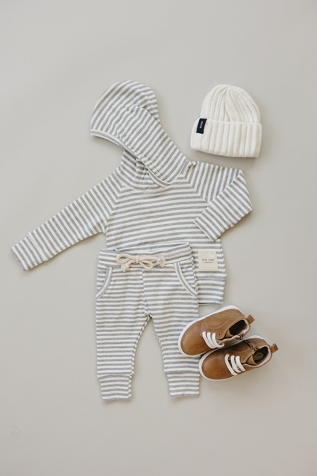 Grey Striped Hooded Set