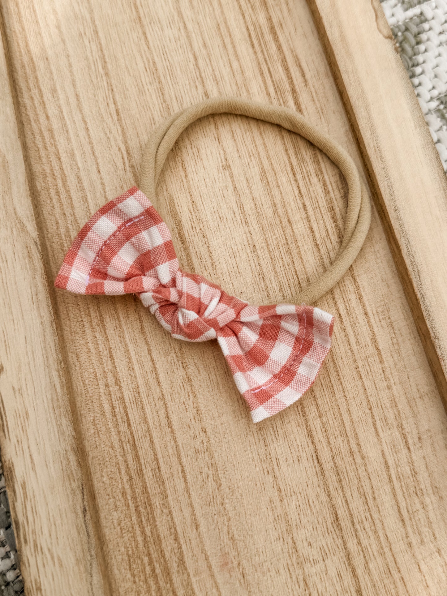 Summer Coral Gingham Classic Bow