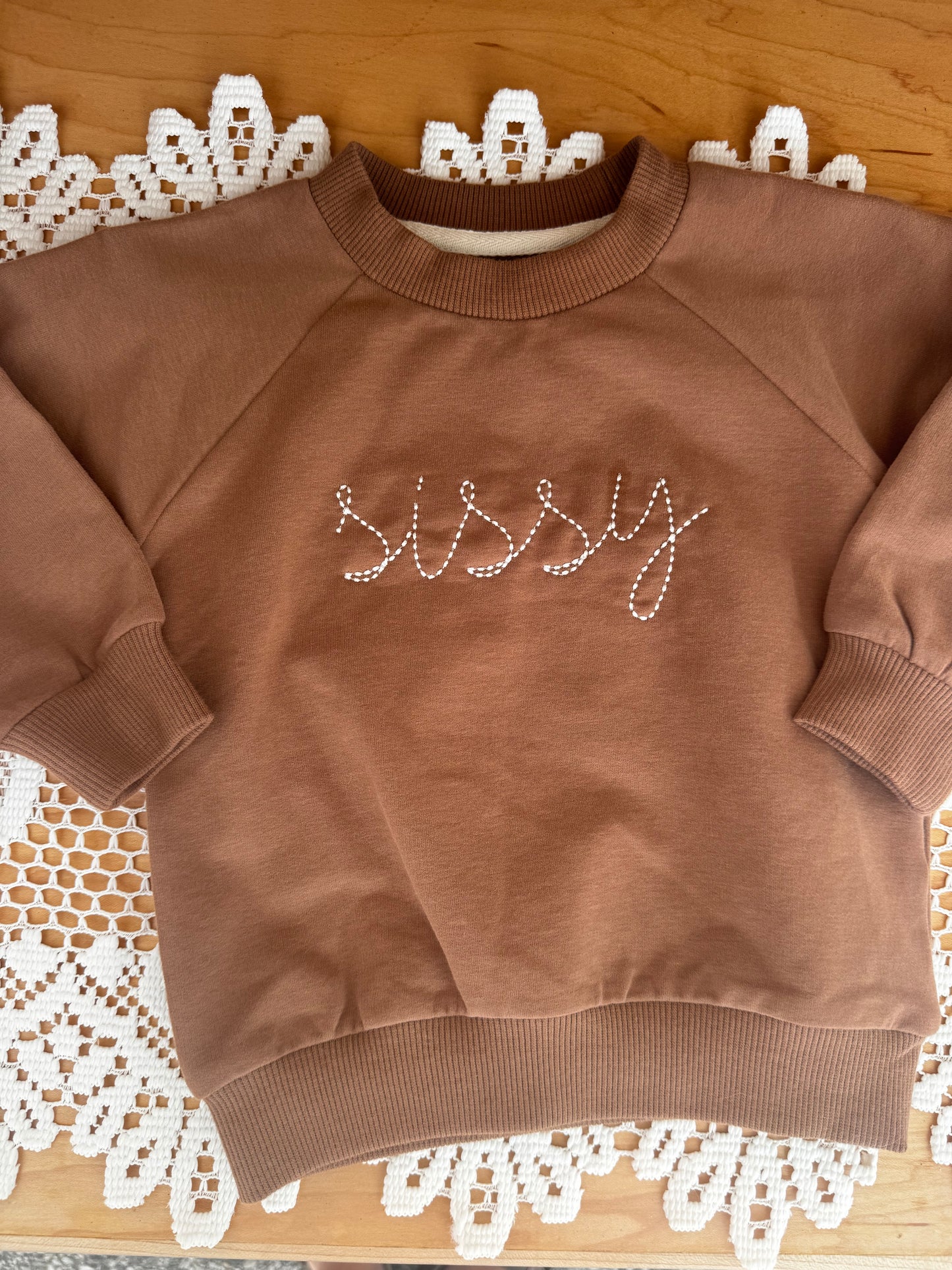 sissy Hand-Stitched Font | Brown | MADE TO ORDER