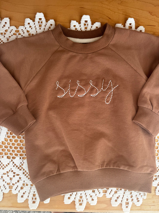 sissy Hand-Stitched Font | Brown | MADE TO ORDER