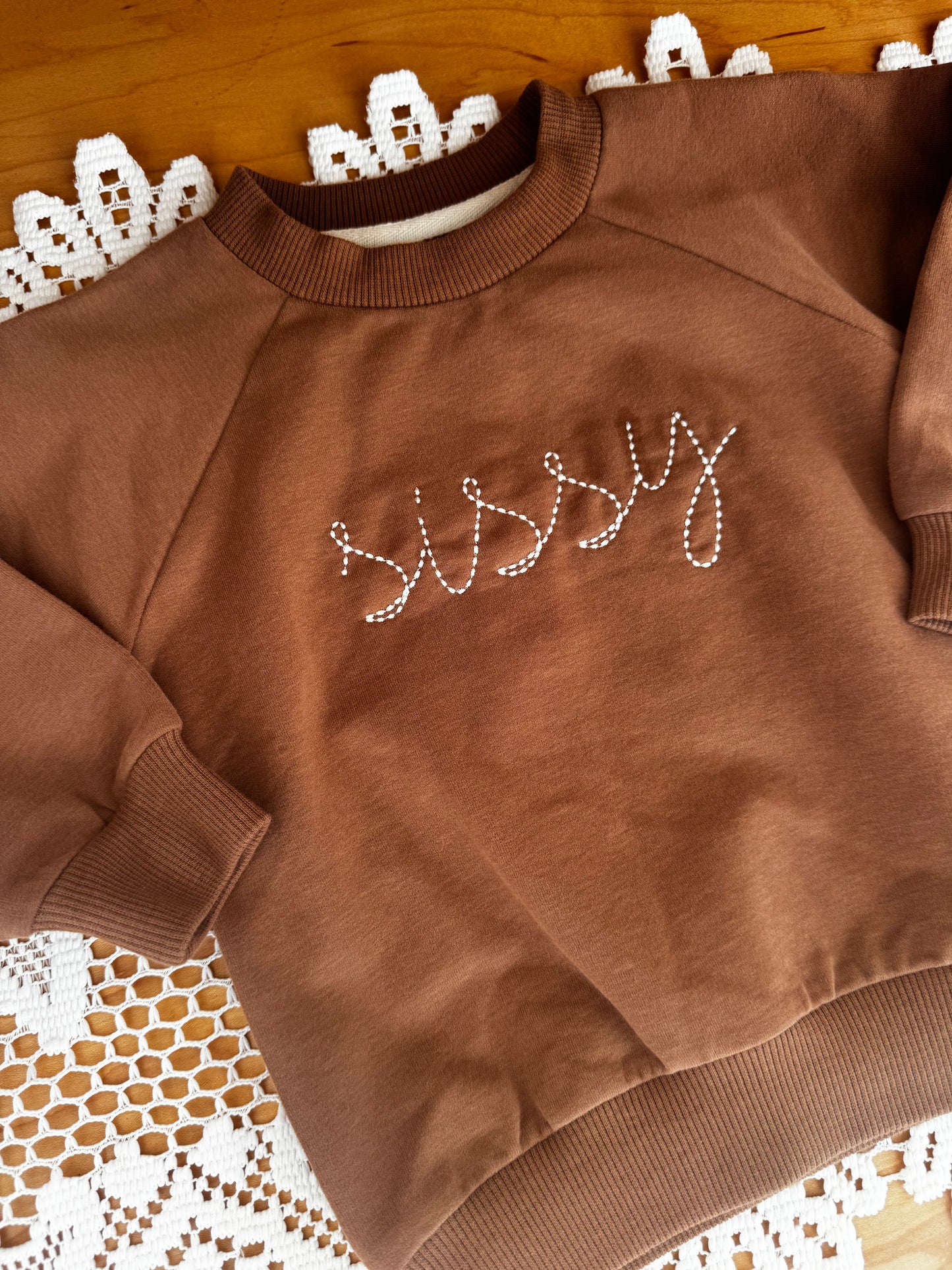 sissy Hand-Stitched Font | Brown | MADE TO ORDER