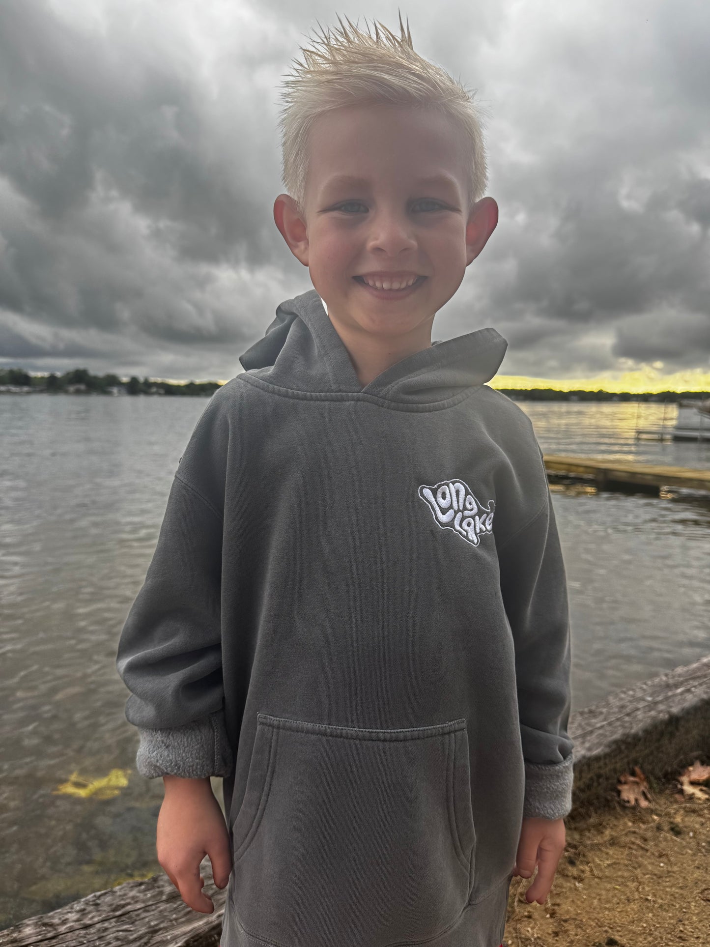Retro Long Lake (Chest) Youth Hoodie | MADE TO ORDER | Multiple Color Options