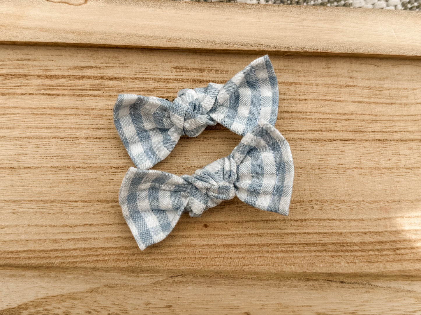 Pastel Blue Gingham Classic Bow Clip