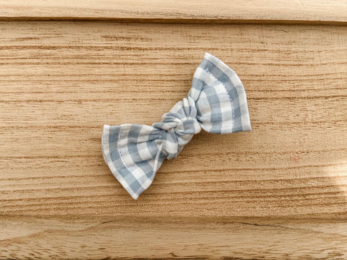 Pastel Blue Gingham Classic Bow Clip