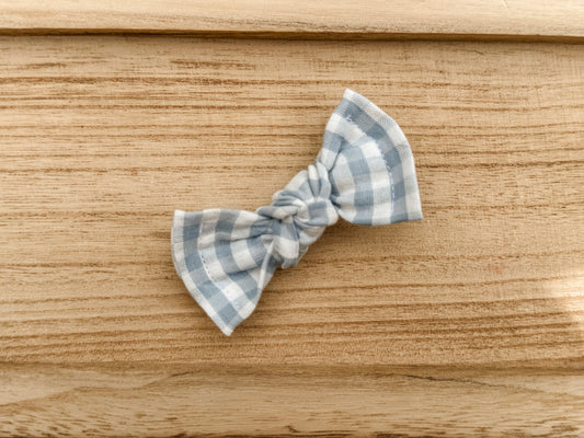 Pastel Blue Gingham Classic Bow Clip