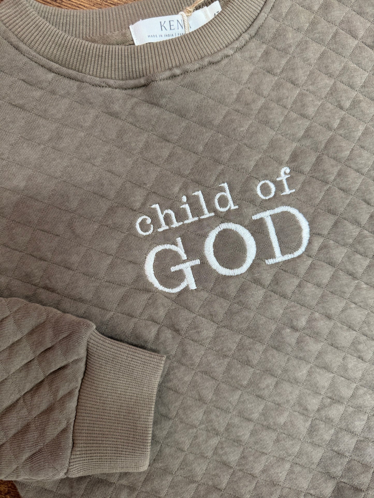 child of GOD | 4T | Quilted Taupe Crewneck