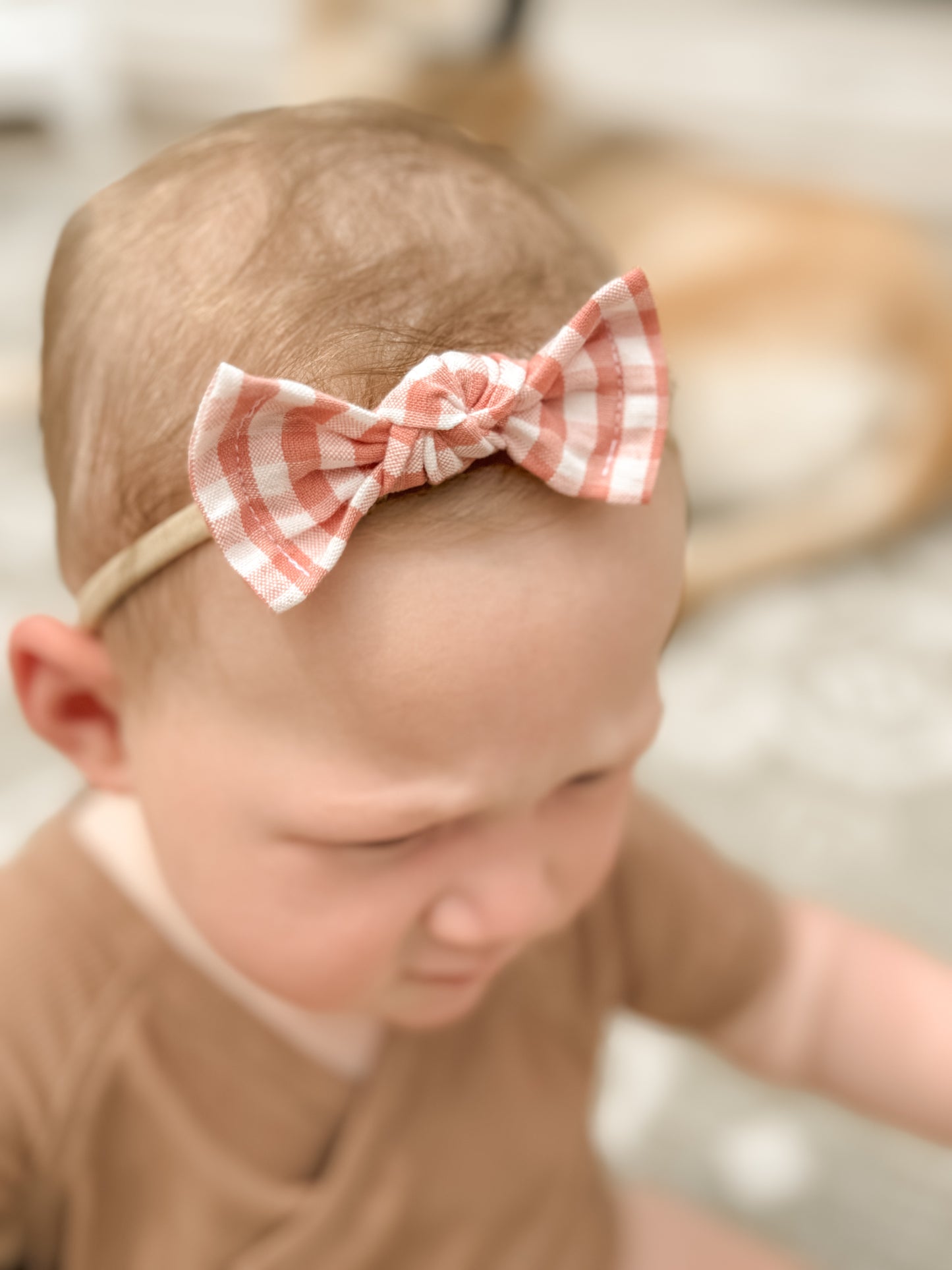 Summer Coral Gingham Classic Bow