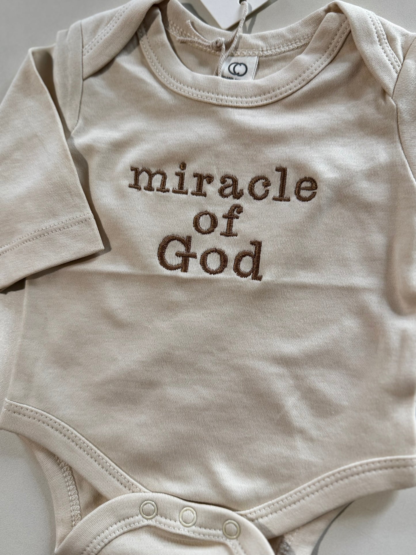 miracle of God | Natural Long Sleeve Bodysuit - MADE TO ORDER