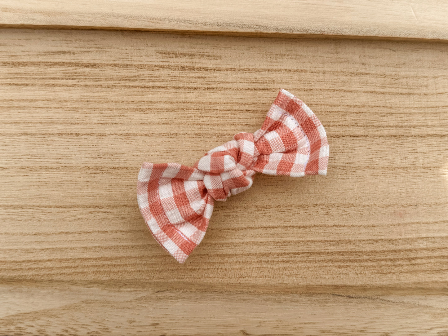 Summer Coral Gingham Classic Bow Clip
