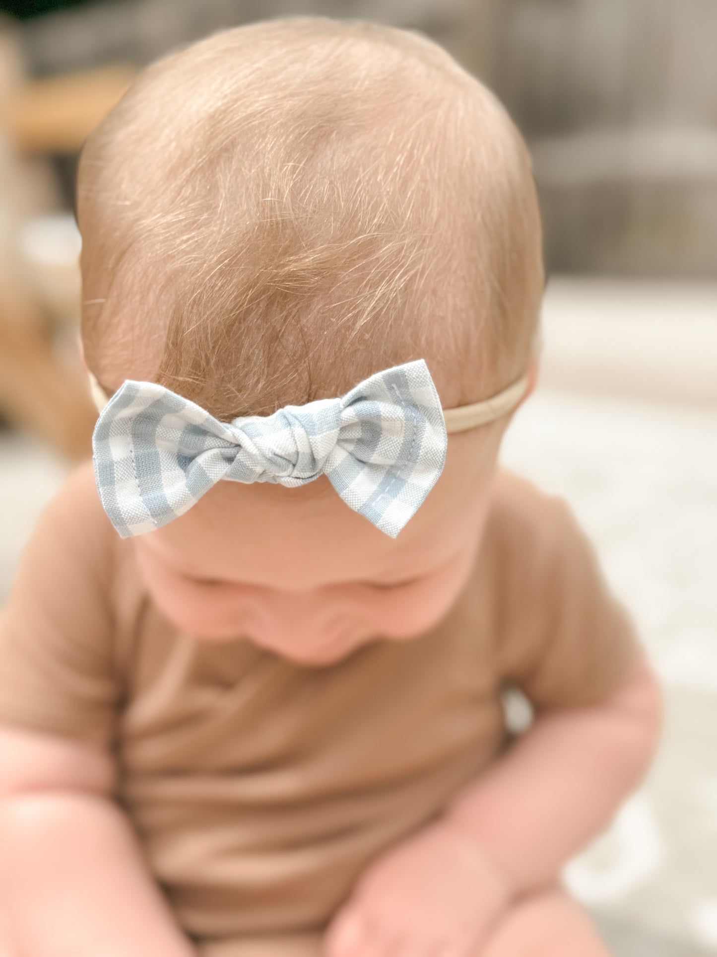 Pastel Blue Gingham Classic Bow