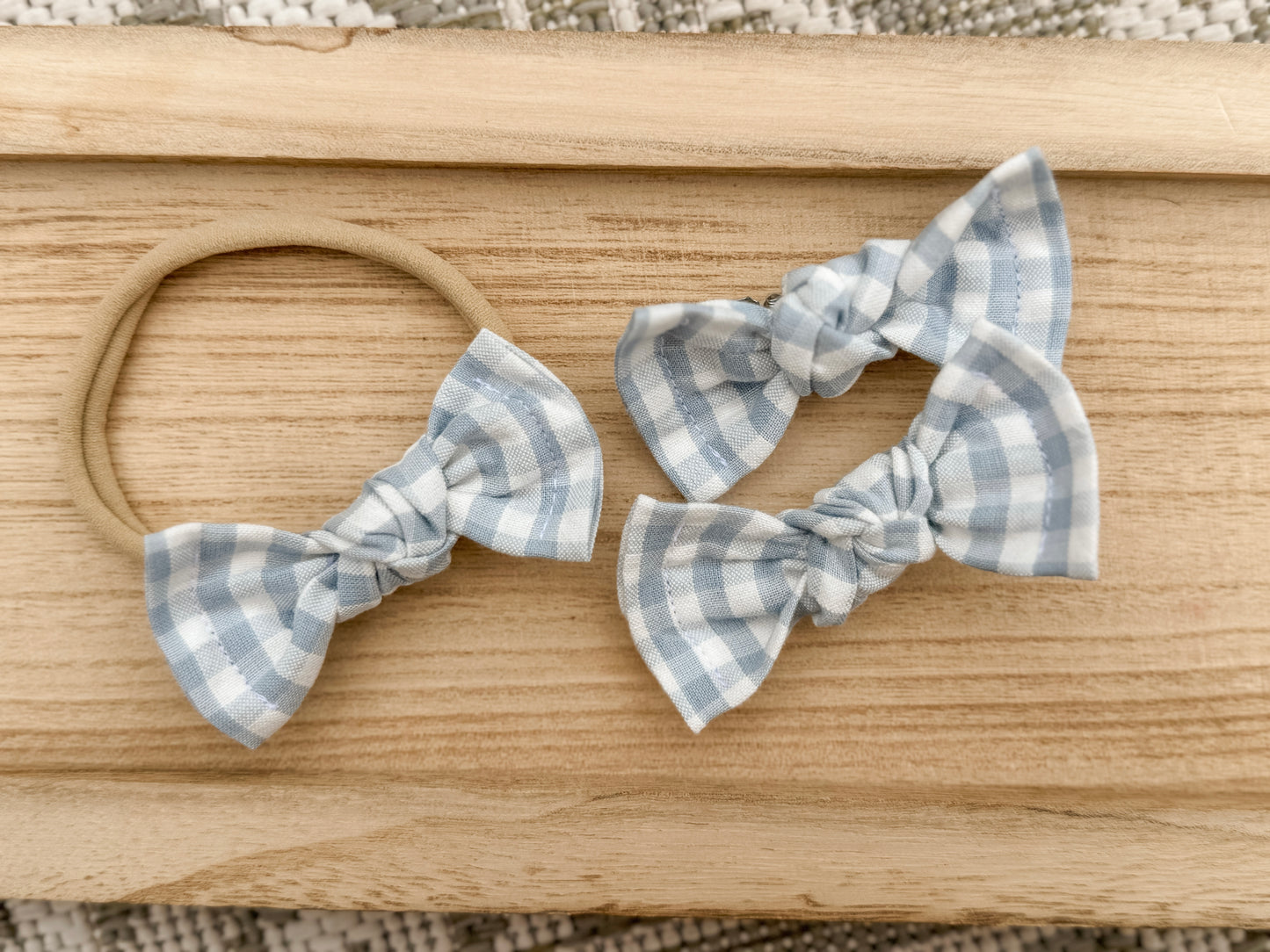 Pastel Blue Gingham Classic Bow