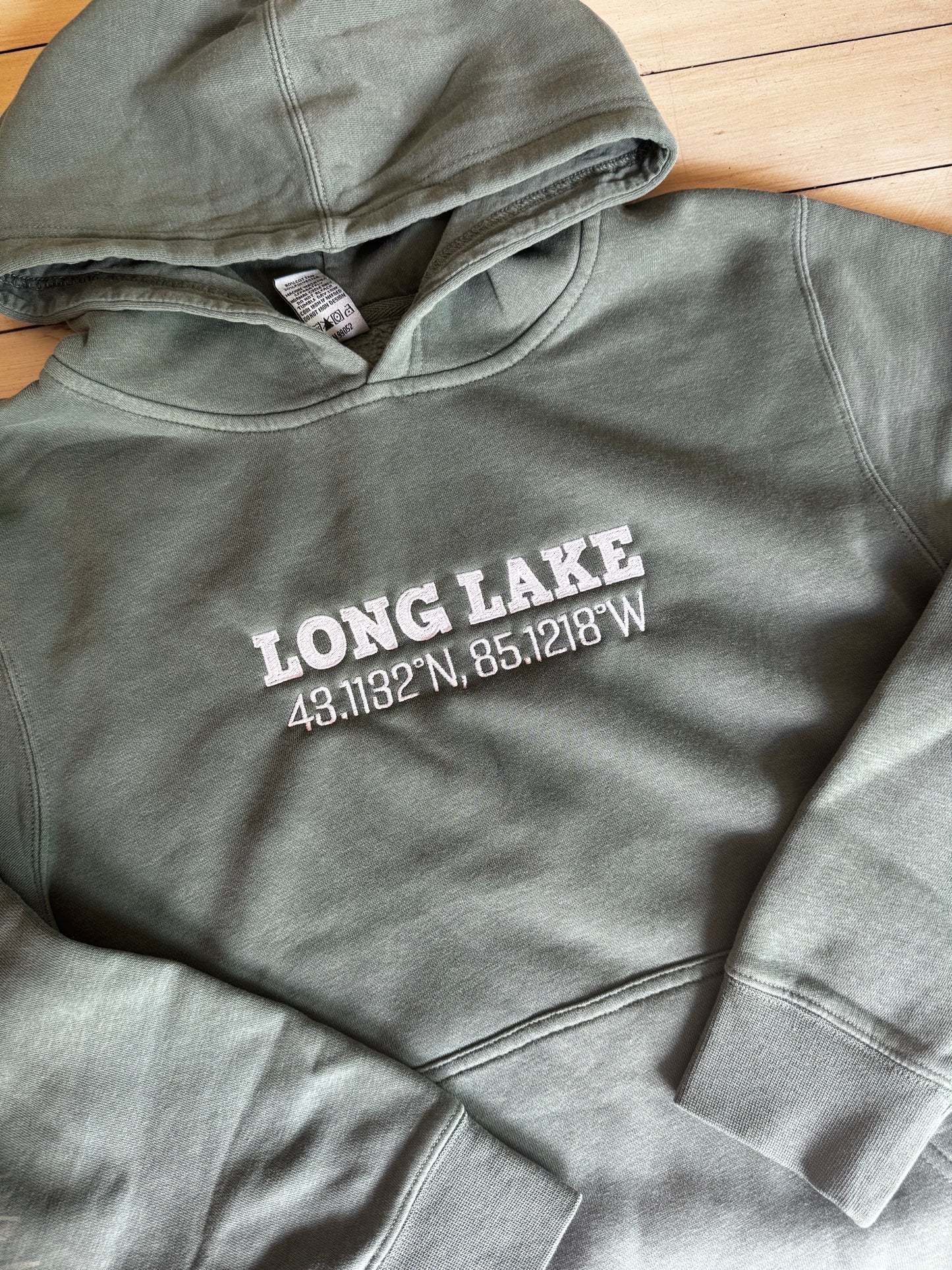 Long Lake Coordinates Adult Crewneck/Hoodie | MADE TO ORDER | Multiple Color Options