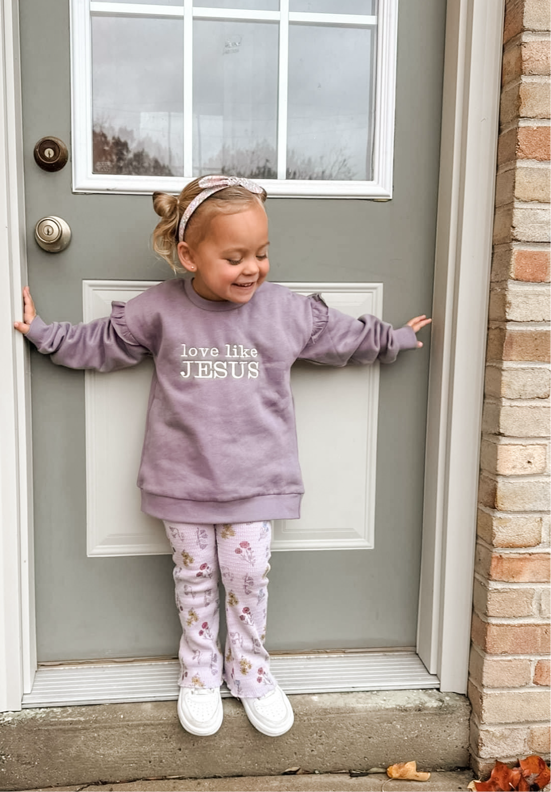 love like JESUS | Ruffled-Sleeve Plum Sweatshirt | MADE TO ORDER