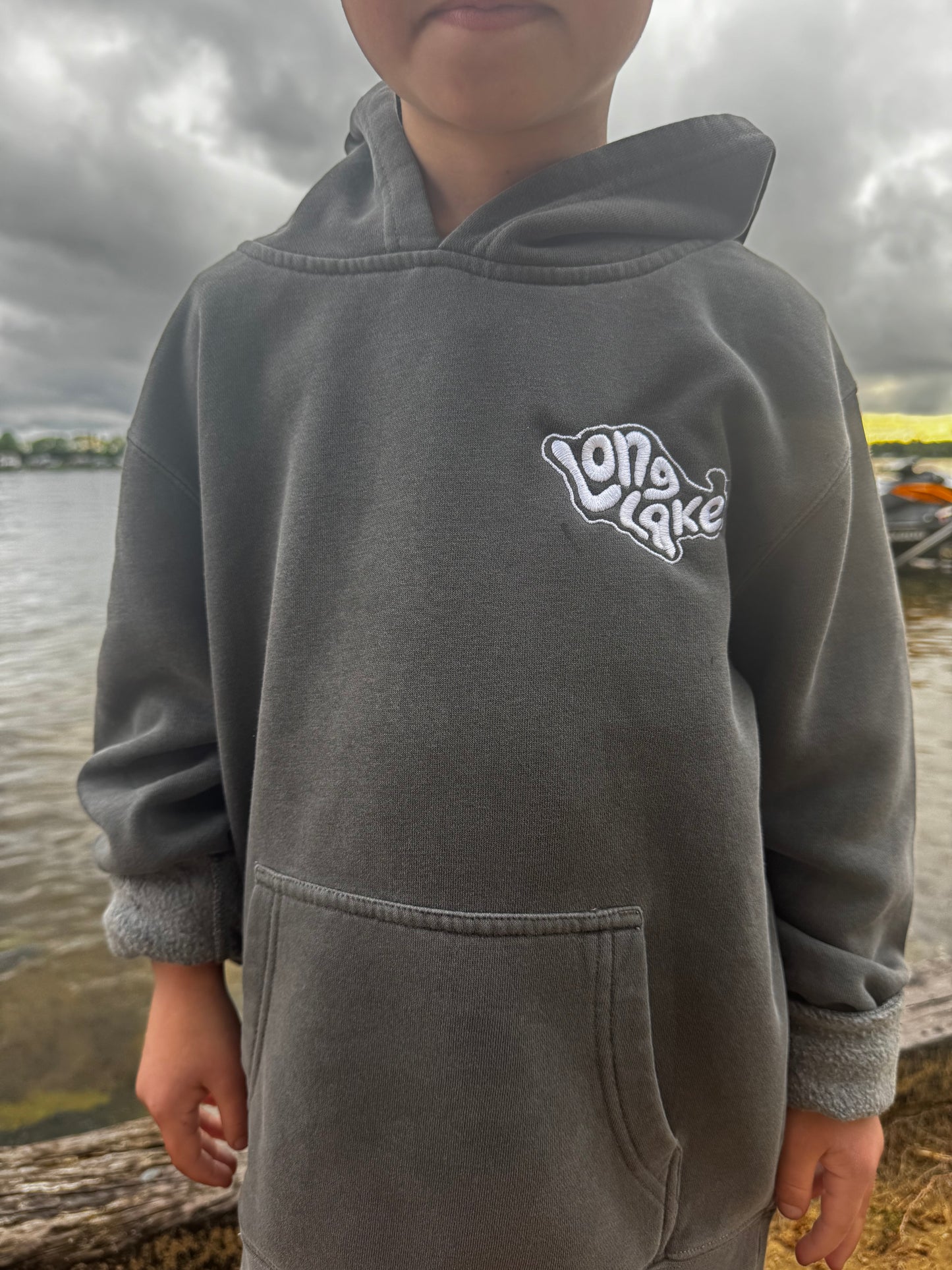 Retro Long Lake (Chest) Youth Hoodie | MADE TO ORDER | Multiple Color Options