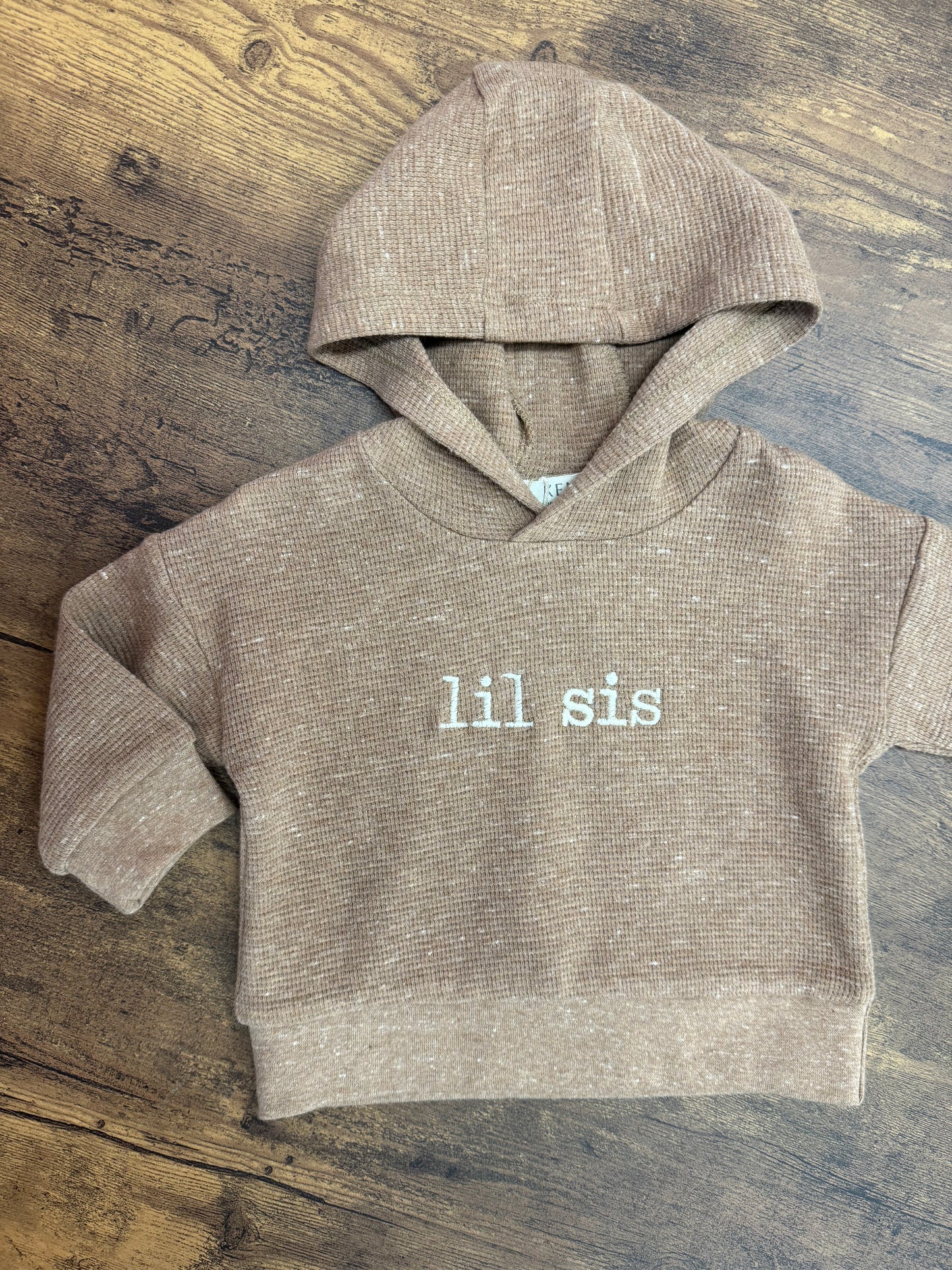 lil sis | 3-6 Months | Heather Mocha Waffle Hoodie