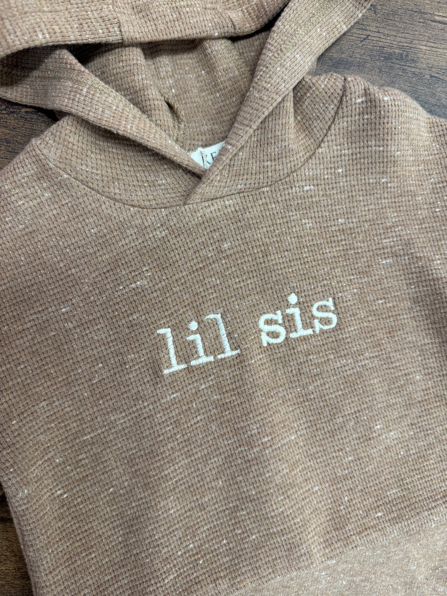 lil sis | 3-6 Months | Heather Mocha Waffle Hoodie