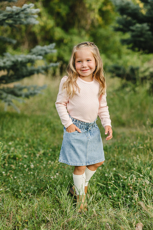 Pink Pointelle Long Sleeve Tee