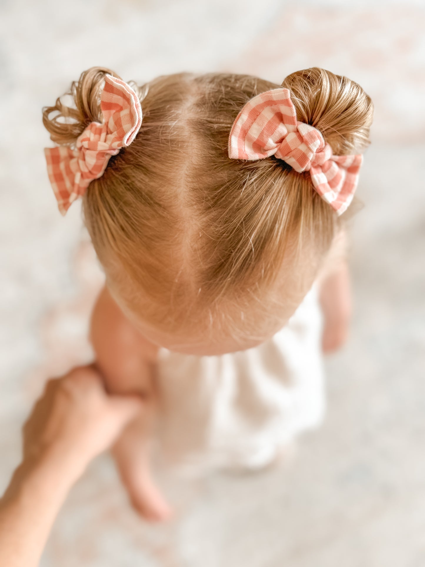 Summer Coral Gingham Classic Bow Clip