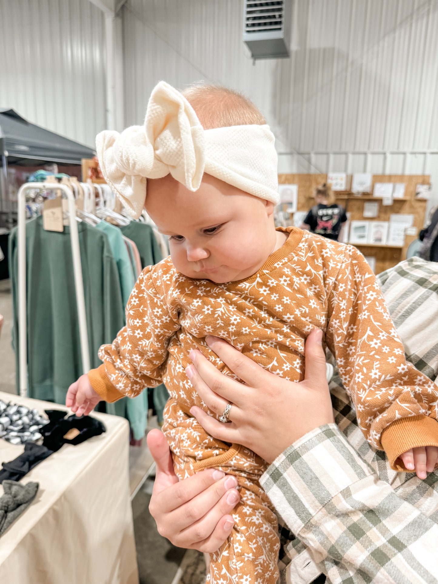 Cream Check Knit Chunky Bow