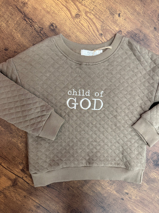 child of GOD | 4T | Quilted Taupe Crewneck