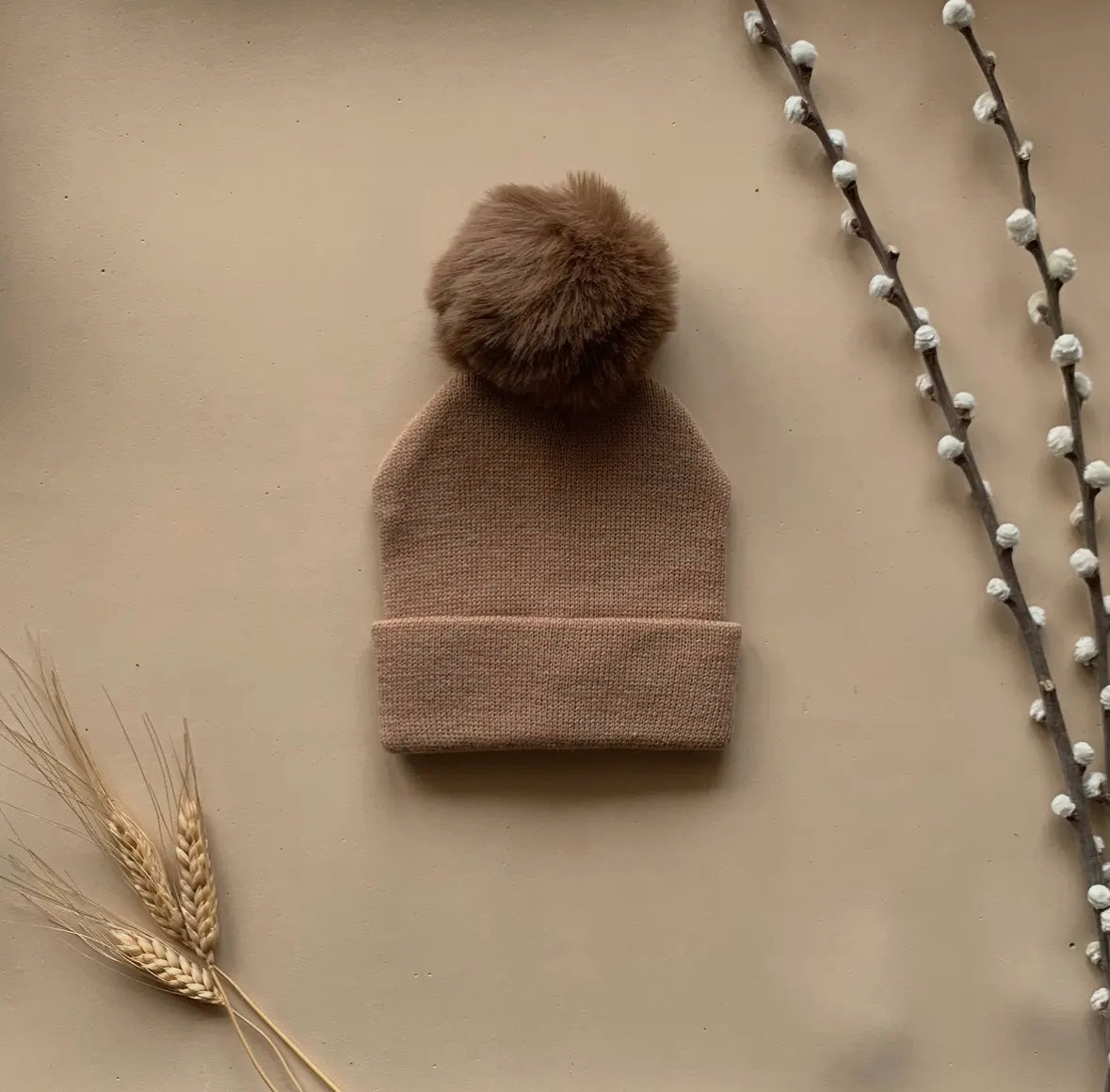 Brown Single Pom Pom Beanie - 3 Colors