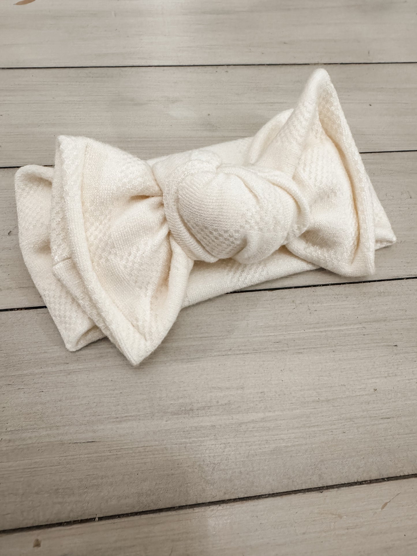 Cream Check Knit Chunky Bow