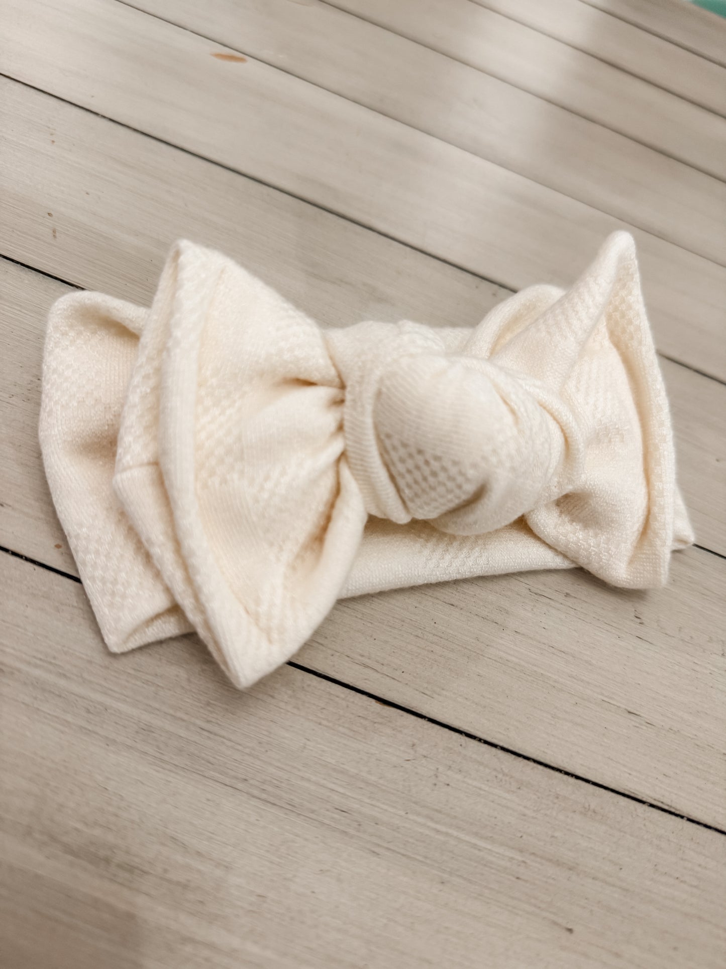 Cream Check Knit Chunky Bow