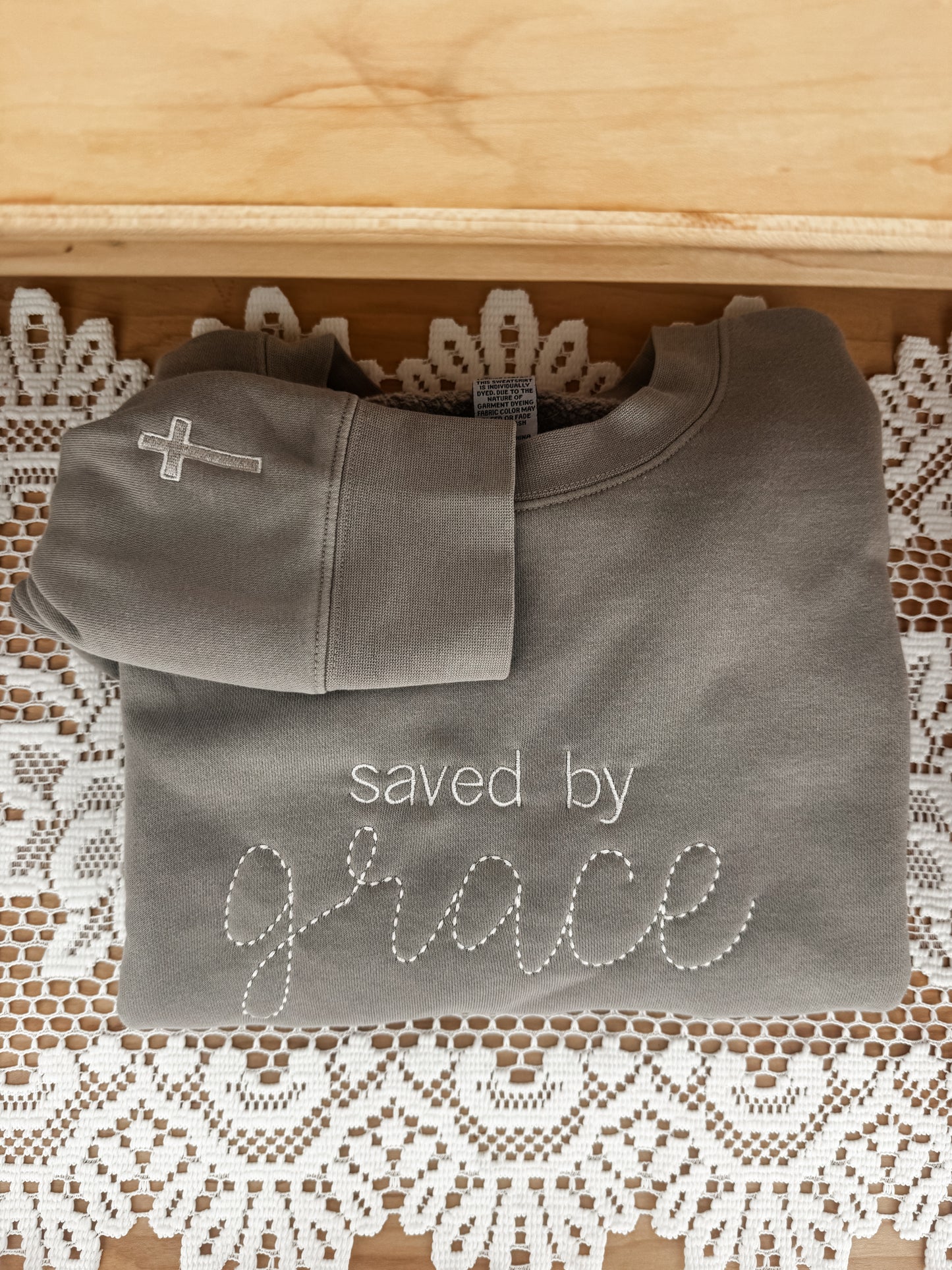 Saved by Grace Crewneck | Cement | MADE TO ORDER