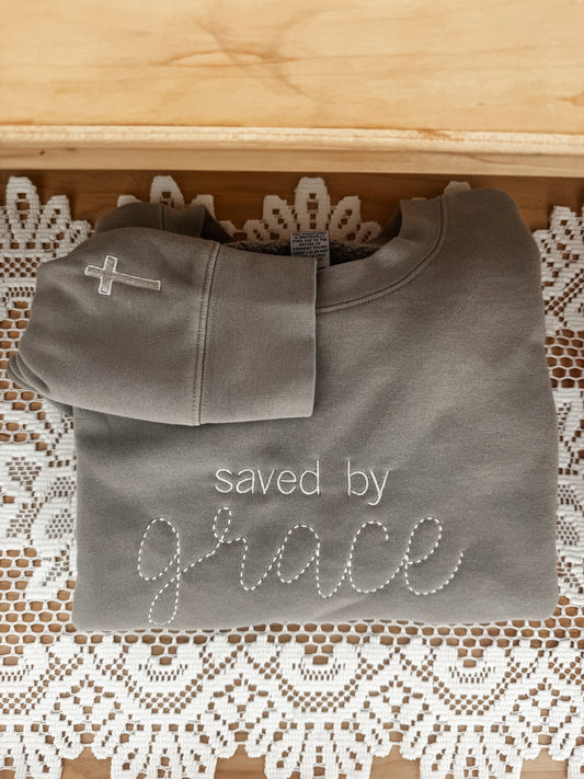 Saved by Grace Crewneck | Cement | MADE TO ORDER