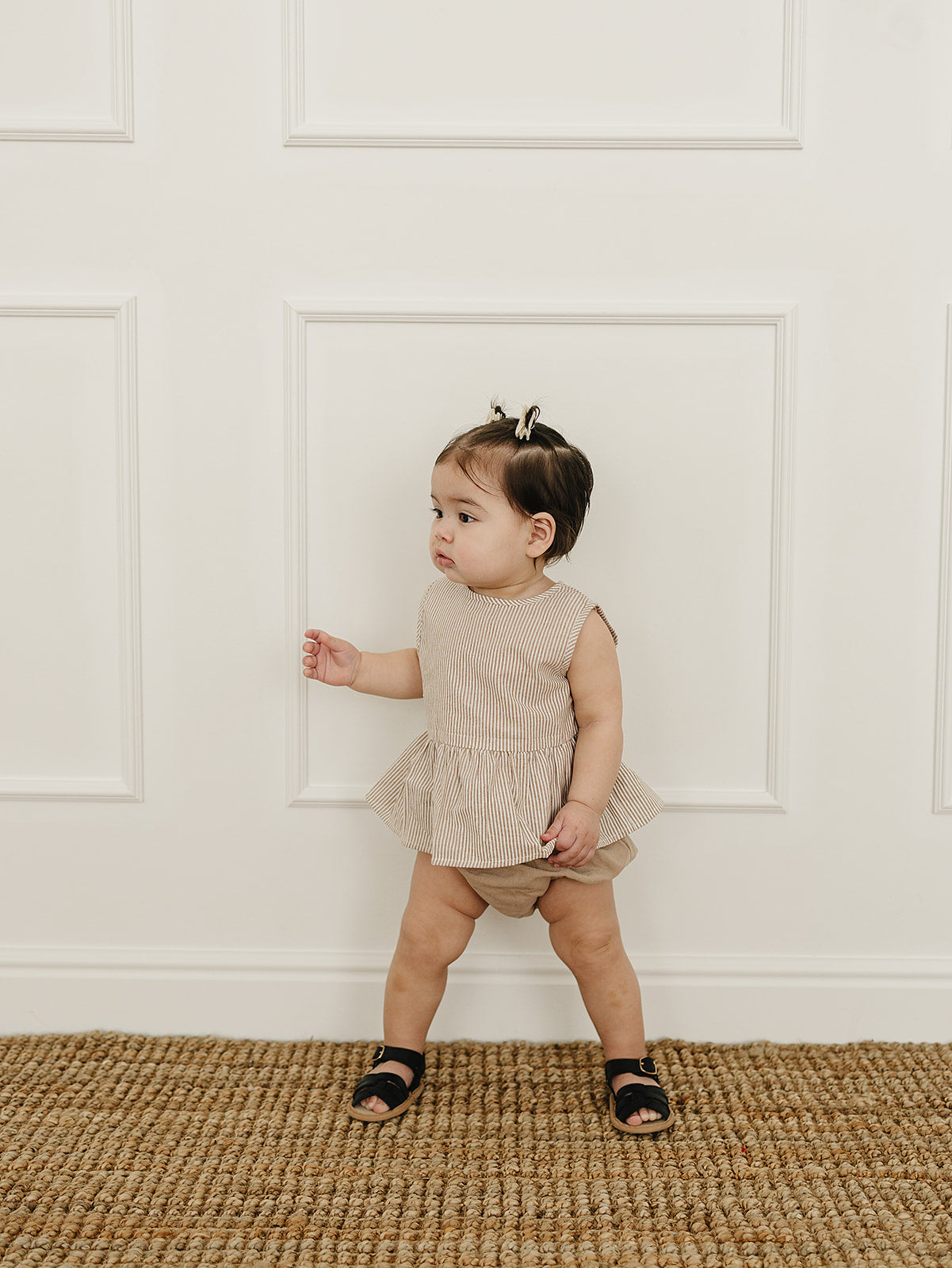 Tan Stripes Peplum Set