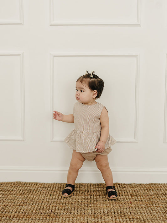 Tan Stripes Peplum Set