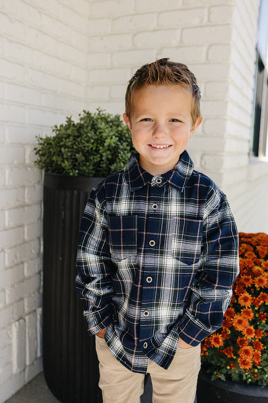 Navy Plaid Button Up Shirt