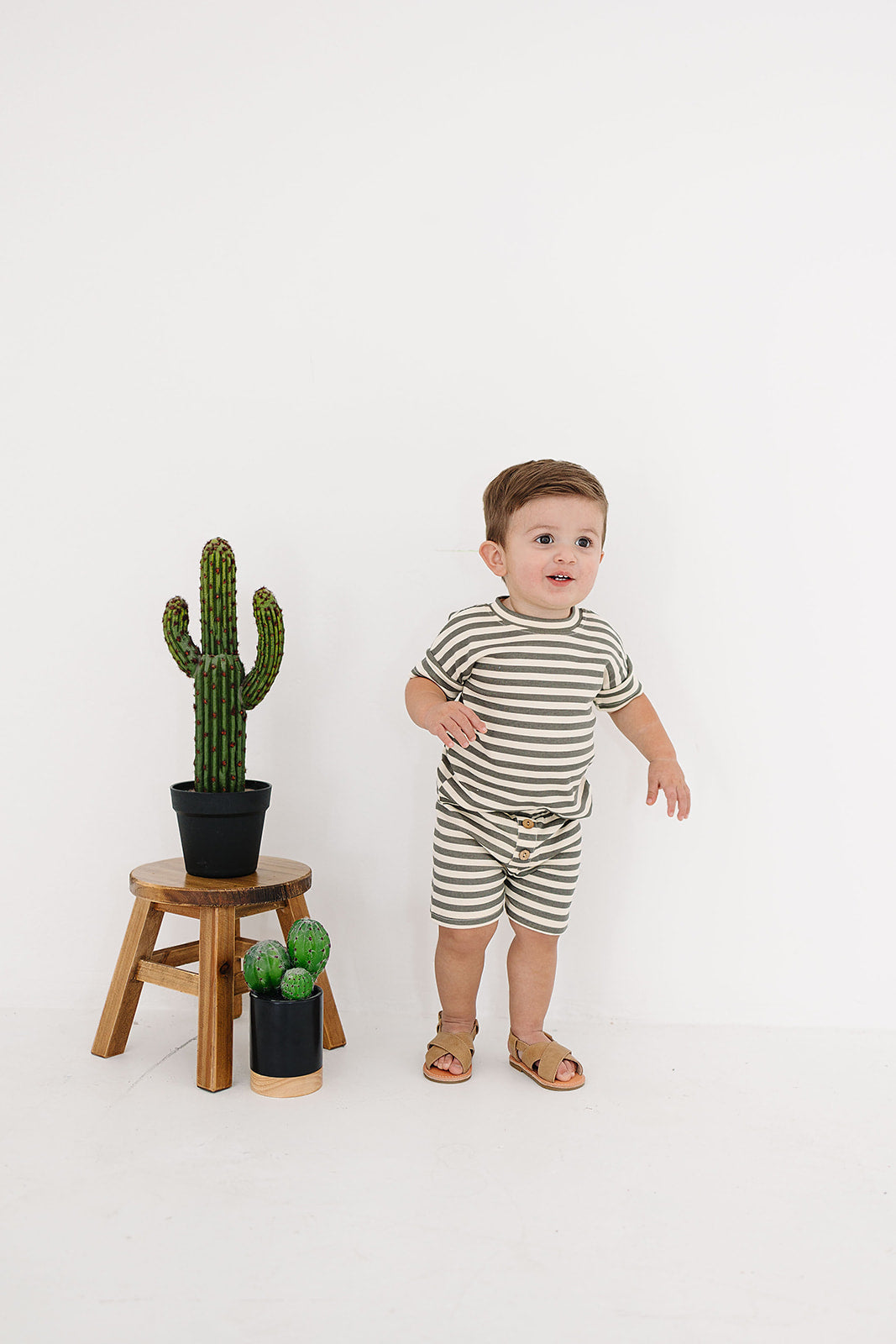 Charcoal Stripe Button Short Set